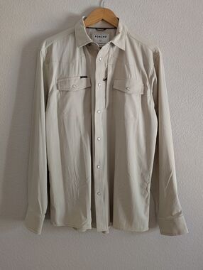 Poncho Western Beige Long Sleeve Pearl Snap Shirt